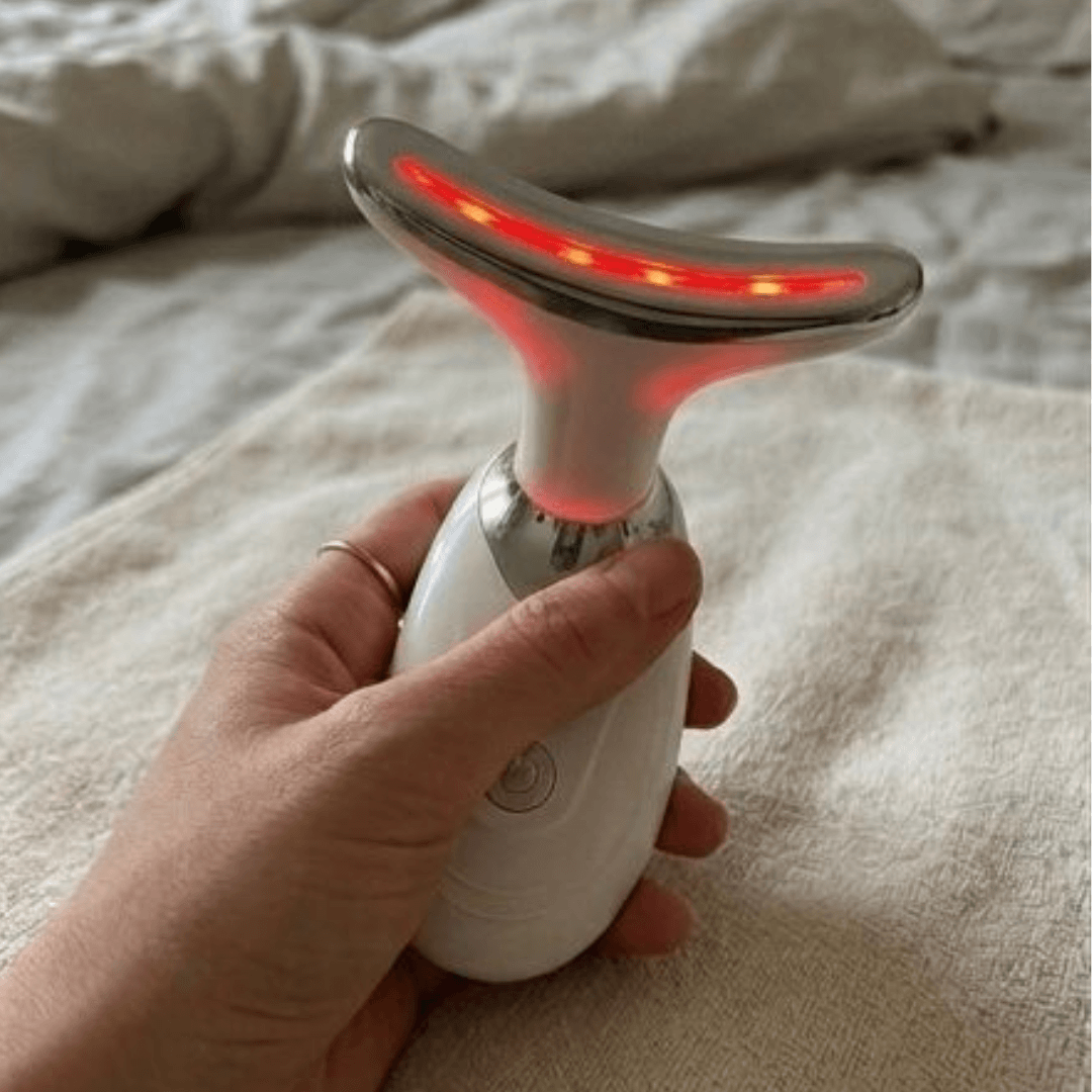 Masajeador cara y cuello LED y vibración plateado